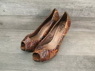 Candies Vintage Womens 8.5 Reptile Print Shoes Brown 3  • $14.95