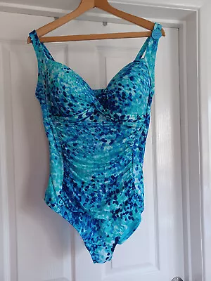 Marks & Spencers Ladies Blue Mix Swimsuit With Tummy Control Size 20 Long BNWT • £9