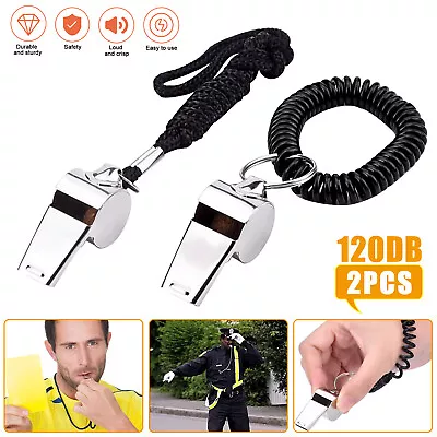 2x 120dB Loud Emergency Survival Metal Whistle Camping Hiking Lanyard&Wristband • $8.48