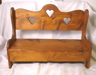 Vtg Wooden Child Bench Plant Stand Country Hearts Rustic Primitive Handmade 30 W • $134.99