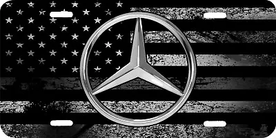 Mercedes Logo Printed Gray And Black American Flag Vehicle License Plate Car Tag • $19.95