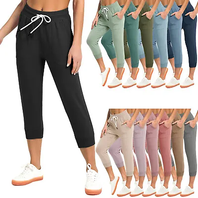 Women Capri Sweatpants Stretch Joggers Loose Pants Drawstring Summer Trousers • $17.99