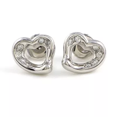 Tiffany & Co. Pierced Earrings Open Heart Elsa Peretti Diamond PT950 Platinum • $820