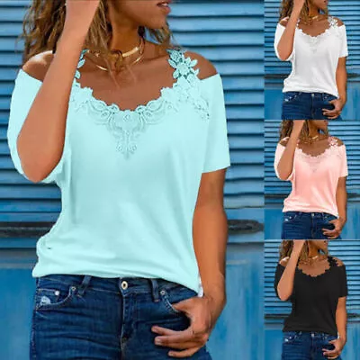 Women Halter Embroidery Tank Top Vest Cold Shoulder Blouse Casual Daily T Shirt • £11.39