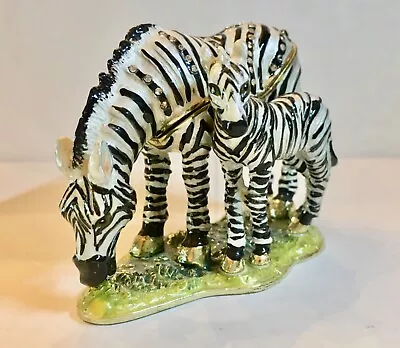 Zebra And Baby Jeweled Enamel Trinket Box With Austrian Crystals NEW • $44.99