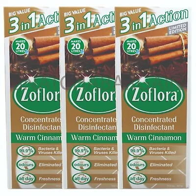 £18.99 • Buy 3 X ZOFLORA CONCENTRATED DISINFECTANT WARM CINNAMON 500ml