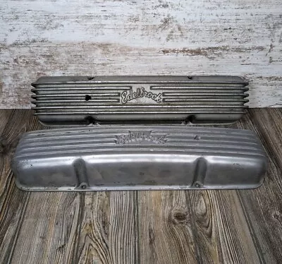 SBC FINNED EDELBROCK ALUMINIUM THICK HEAVY VALVE COVERS Vintage • $165