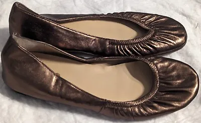 Me Too Womens Size 8 M Metallic Bronze Ruched Leather Flats • $20