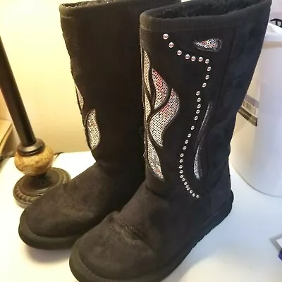 Montana West Womens Winter Faux Fur Lined Metallic Suede Black Boots Size 6 • $24.99