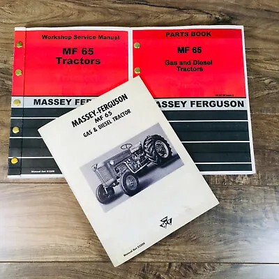Set Massey Ferguson 65 Tractor Service Parts Catalog Operators Manual Shop Book • $58.97