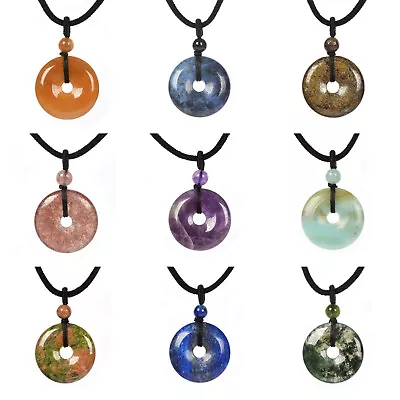 Gemstone 25mm Donut Beads Reiki Chakra Pendant Necklace Handmade Jewelry 22 Inch • $3.39