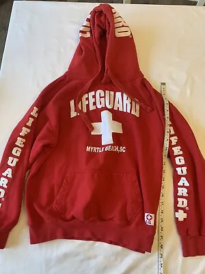 Myrtle Beach SC Lifeguard Hoodie Youth Medium Red Pullover Sweatshirt Free Ship! • $17.77