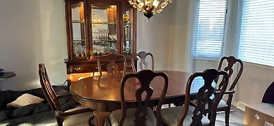 American Cherry Dining Set: Table 6 Chairs China Cabinet & Breakfast Server • $350