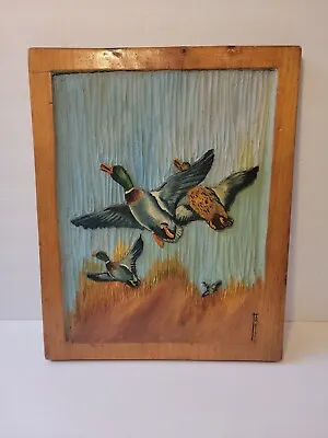 Handcrafted Wood Wall Art Ducks Flying Birds Framed Painted 15 X12 X.75  • £72.33