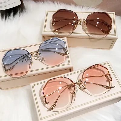 $4.75 • Buy Luxury Gradient Sunglasses Women Metal Curved Ladies UV400 Rimless Sun Glasses