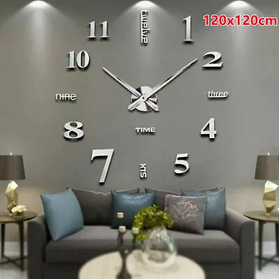 Stick On Wall Clock Modern DIY 3D Number Sticker Decor Home Office Kids Room • £13.54