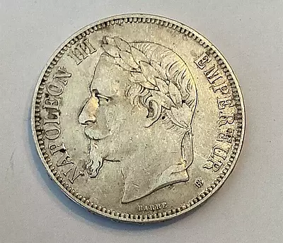 1870-BB France Silver 5 Francs Napoleon III Strasbourg • £2.61