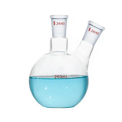 250ml2-Neck24/40Flat Bottom Glass FlaskDouble NecksLab Chemistry Bottle • $23.99