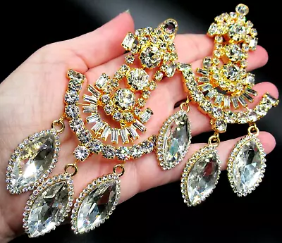 LAWRENCE VRBA Huge 5  Blinding Ice Rhinestone Chandelier Clip Earrings • $349.99