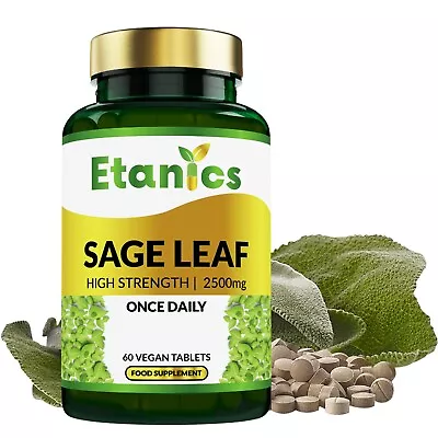 Sage Leaf Tablets - High Strength 2500mg 60 Vegan Tablets - Made In The UK • £5.95