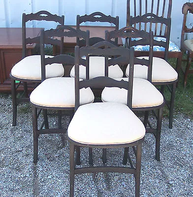 Set Of 6 Walnut Dinette Chairs / Sidechairs-beige Moire  (DC60) • $900