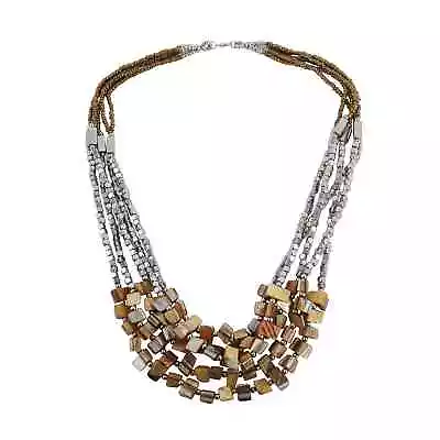 Brown Seed Beaded Stone Multi Strand Necklace Jewelry For Women Size 22  Ct 4 • $14.99