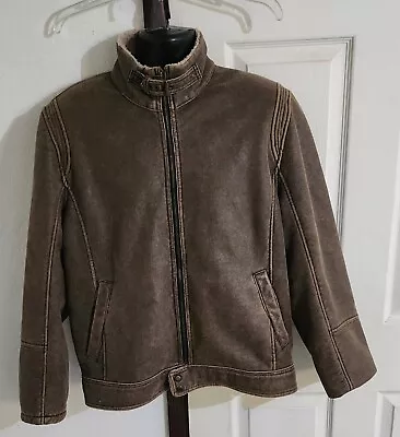 Columbia Jacket Men L Brown Faux Suede Leather Bomber Full Zip Sherpa Y2K VTG  • $39.99