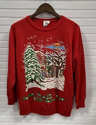 Vintage Nutcracker Sweatshirt L 90s Christmas Sweater Graphic Print Village • $19.99