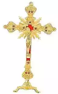 Standing Crucifix With Base 12.5 Inch Tabletop Metal Catholic 12.5 Inch Golden • $45.37