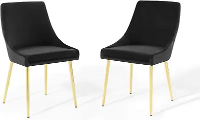 Viscount Performance Velvet Dining Chairs - Set Of 2 Gold Black • $148.99