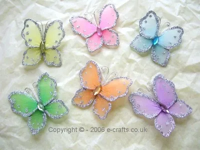 12 X 6cm Mesh & Wire Butterflies Of One Colour Or 9 X 1 Of Each Colour Gorgeous • £3.01