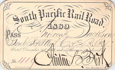1869 1st YEAR OF 2  SOUTH PACIFIC MISSOURI  LOW # 419  RAILROAD RR RAILWAY PASS • $250