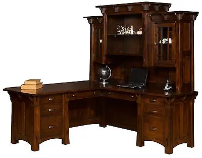 Amish Mission Corner Computer Desk Hutch Home Office Solid Wood Furniture • $6650
