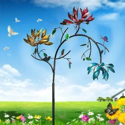 Large Metal Wind Spinner Solar Garden Yard Art Decor Windmill Three Spin J3J6 • £17.72