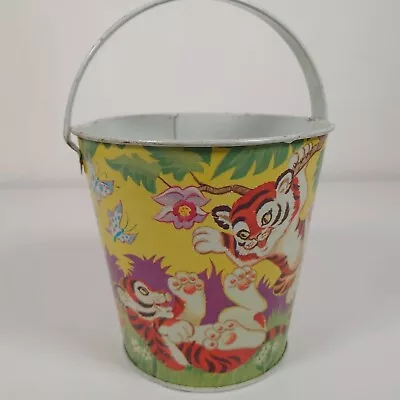 Vintage Tiger Cubs Ohio Art Co Tin Bucket Toy Sand Pail Beach Cute Small Metal • $25