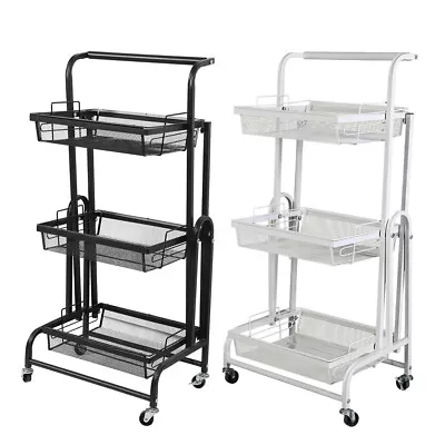 Levede Kitchen Trolley Cart 3 Tiers 180° Swivel Storage Shelf Organiser Rack • $69.99