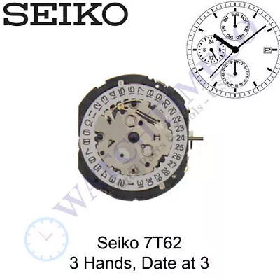 Original Seiko 7T62 / 7T62A Japan Made Quartz Watch Movement 3 Hands Date At 3 • $68.95