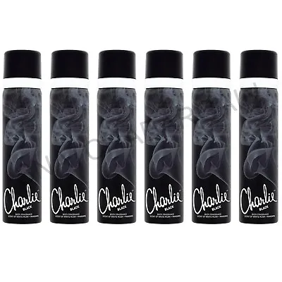 6 X CHARLIE BODY SPRAY BLACK FRAGRANCE 75ml   • £9.99