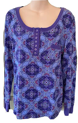 Vera Bradley Women's Purple Floral Long Sleeve Button Front T-Shirt PJ Top Sze L • $19.99