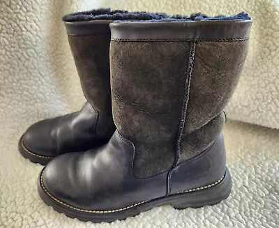 UGG Black Leather Suede Boots Size 8 Women's Style 5381 Brooks Shearling Lined • $39.99