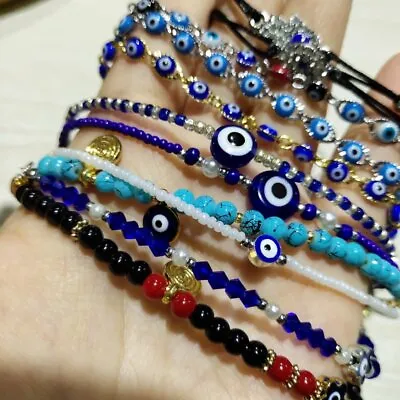 HandmadeCrystal Lucky Blue Evil Eye Lucky Beaded Bracelet Bangle Fashion Jewelry • $1.64