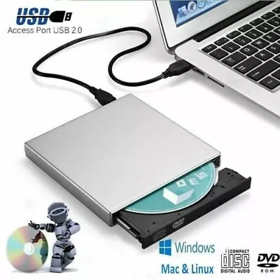 £12.99 • Buy External USB DVD ROM CD ROM Drive Rewriter Burner Writer For Laptop PC MAC