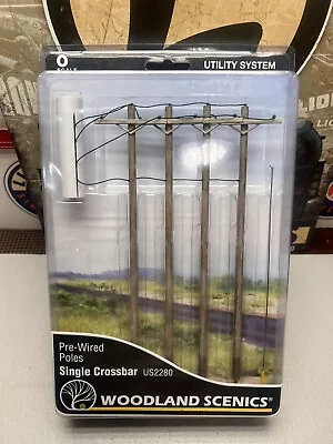 Woodland Scenics US2280 Single Crossbar Pre-Wired Utility Poles O Scale Scenery • $17.50