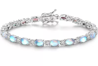 Moonstone 925 Sterling Silver Tennis Bracelet Birthstone Lobster Claw 7” NEW NIB • $53.99