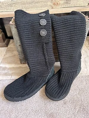 UGG Black Knit  Cardy  3 Button Calf Height Women's Boots W/shearling Foot Sz 7 • $44.99