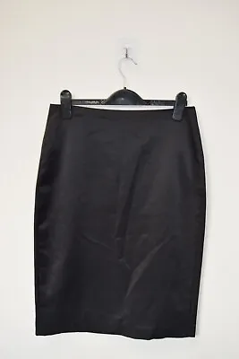 Marks & Spencer Black Satin Knee Length  Pencil Skirt  Size Uk 10          A9 • £5.09