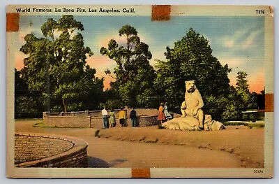 Postcard California Los Angeles CA La Brea Tar Pit 1940s Unposted Linen • $3.57