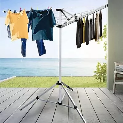 4 Arms 3 Leg Rotary Portable Outdoor Camping Clothes Line Dryer Clothesline Rack • £29.99