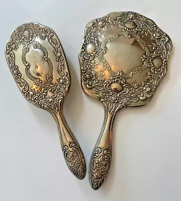 Vintage Vanity Brush And Mirror Ornate Silverplated? Unmarked • $25