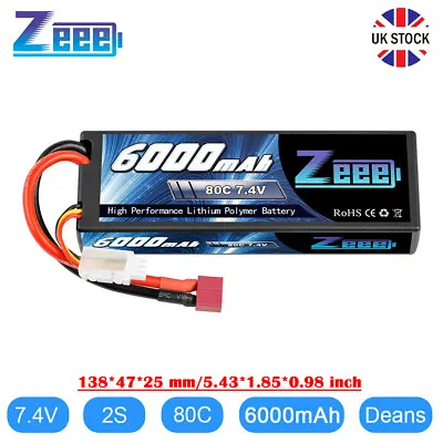 £25.99 • Buy Zeee 2S LiPo Battery Deans 7.4V 6000mAh 80C Hardcase For RC Car Airplane Boat